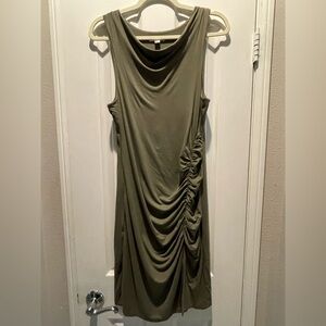 Bar III Olive Green Midi Dress with Ruched Detail
